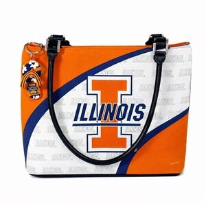 University of Illinois Fighting Illini Tote Bag Orange White Blue Canvas Zip Top